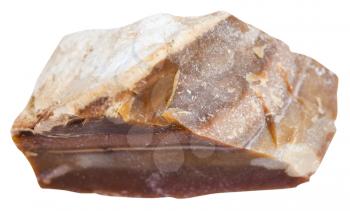 macro shooting of sedimentary rock specimens - brown flint stone isolated on white background
