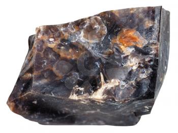 macro shooting of sedimentary rock specimens - black flint mineral isolated on white background