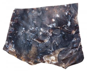 macro shooting of sedimentary rock specimens - black flint stone isolated on white background
