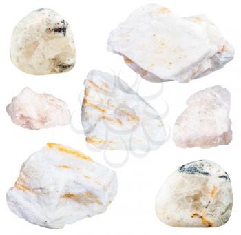 collection from specimens of barite ore isolated on white background