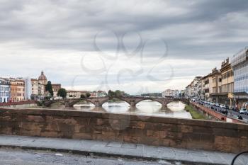 travel to Italy - view of ponte alla carraia and quay Lungarno Corsini in Florence city from bridges ponte santa trinita in autumn