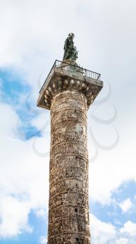 Travel to Italy - column of marcus aurelius , Roman victory column in Piazza Colonna in Rome city in winter