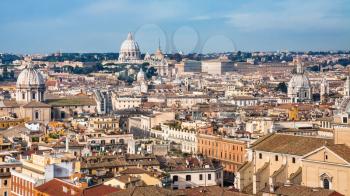 Travel to Italy - Rome cityscape from National Monument to Victor Emmanuel II in sunny winter day