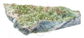 macro shooting of geological collection mineral - specimen Vesuvianite (Idocrase, Vesuvian) stone isolated on white background