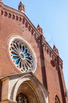 travel to Italy - facade of Chiesa di Santa Corona (Church of Saint Corona) in Vicenza city in spring