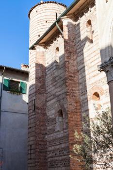 travel to Italy - wall and tower of Chiesa di San Lorenzo (Santo Lorenzo Church) in Verona city in spring