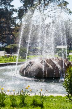 travel to Italy - fountain called The Alps in garden on Piazza Bra in Verona in spring