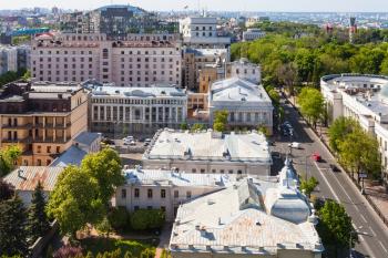 travel to Ukraine - above view of Hrushevskoho street near Verkhovna Rada building in Kiev city in spring