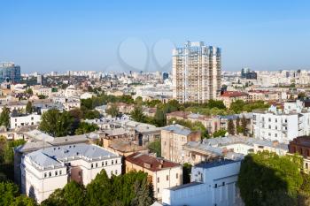 travel to Ukraine - above view of urban houses in Kiev city in spring morning