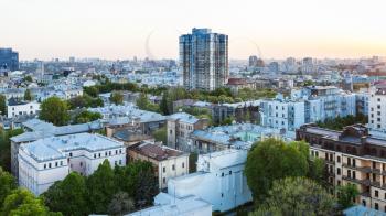 travel to Ukraine - view of residential district in Kiev city in spring evening