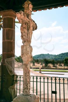 Travel to Algarve Portugal - view of The Cruz de Portugal (Cross of Portugal) on square. It is monument in Silves city classified as a National Monument since 1910