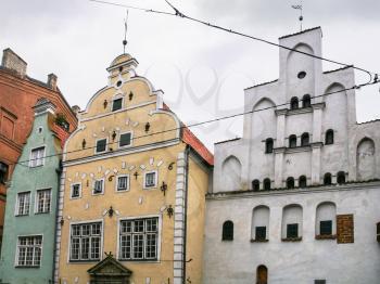 travel to Latvia - Three medieval houses (The three brothers, Tris brali) on Maza Pils iela street in Riga city in autumn