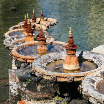 Travel to Provence, France - details of cascade fountain in Palais (palace) Longchamp in Marseilles city