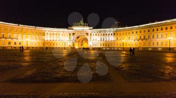 view of Palace Square and General Staff Building in Saint Petersburg city in night