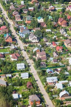 above view of suburban village in Moscow Region near Nakhabino settlement of Krasnogorsk town in summer day