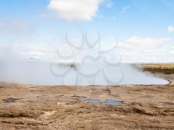 travel to Iceland - crater of The Geisyr (The Great Geysir) in Haukadalur area in autumn