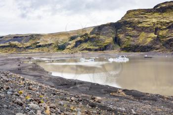 travel to Iceland - hiking footpath from Solheimajokull glacier (South glacial tongue of Myrdalsjokull ice cap) in Katla Geopark on Icelandic Atlantic South Coast in september