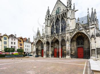 travel to France - square Place Vernier and west facade of Basilique Saint-Urbain de Troyes (Basilica of Saint Urban of Troyes)