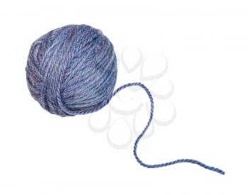 skein of melange blue yarn with unwound tail isolated on white background