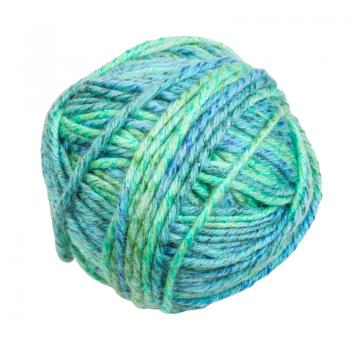 skein of greenish blue melange yarn isolated on white background