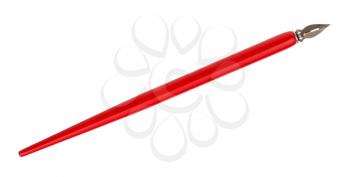 dip pen with sharp steel nib and red pen holder isolated on white background