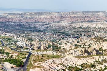 Travel to Turkey - road in mountain valley in Nevsehir Province in Cappadocia in spring