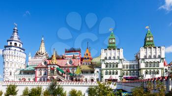 panoramic view of Kremlin in Izmailovo in Moscow city under blue sky in sunny summer day