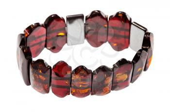 bracelet from polished amber pieces isolated on white background