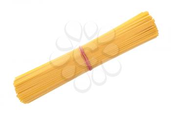 bunch of italian dried spaghetti isolated on white background