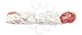 cut french cured pork sausage isolated on white background