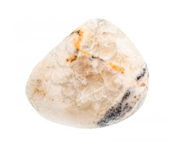 closeup of sample of natural mineral from geological collection - polished Baryte gemstone isolated on white background
