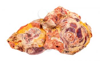 closeup of sample of natural mineral from geological collection - rough Bauxite (aluminium ore) rock isolated on white background