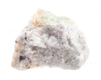 closeup of sample of natural mineral from geological collection - piece of rough Baryte ore isolated on white background