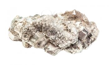 closeup of sample of natural mineral from geological collection - rough crystalline Marcasite rock isolated on white background