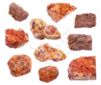 set of various Bauxite ores isolated on white background