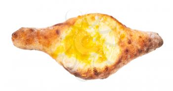 georgian cuisine - top view of Adjarian khachapuri with egg isolated on white background