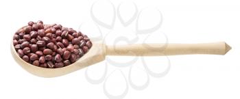 raw adzuki beans in wooden spoon isolated on white background