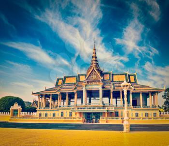 Vintage retro effect filtered hipster style image of  Royal Palace complex, Phnom Penh, Cambodia