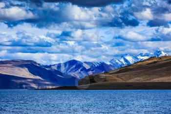 Himalayan mountain lake in Himalayas Tso Moriri on sunset, Korzok, Ladakh, India