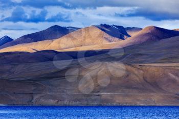 Himalayan mountain lake in Himalayas Tso Moriri on sunset, Korzok, Ladakh, India