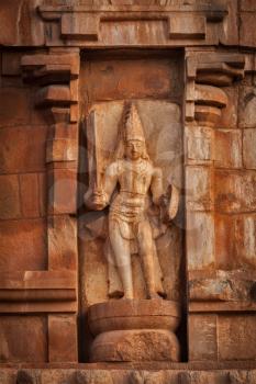 Ancient bas relief. Brihadishwara Temple. Tanjore (Thanjavur), Tamil Nadu, India. Great Living Chola Temples - UNESCO World Heritage Site