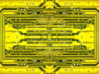 Yellow electronic microcircuit taken closeup as abstract background.