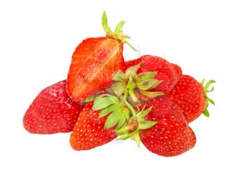 Red fresh strawberries isolated on a white background.