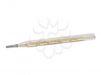 Glass medical thermometer on white background.