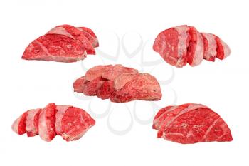 Set of sliced cow lung isolated on white background.