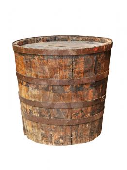 Old grunge wooden barrel isolated on white background.