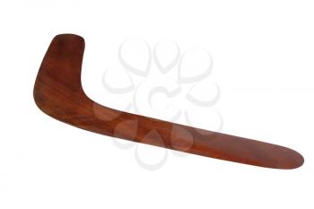 Wooden australian boomerang isolated on white background taken closeup.