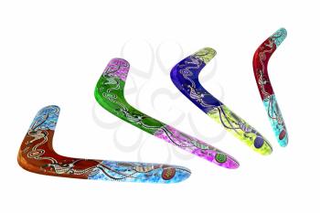 Set of multicolored Australian Boomerang isolated on white background.