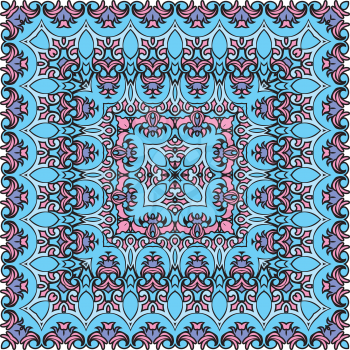 Squared background - ornamental floral pattern. Design for bandanna, carpet, shawl, pillow or cushion