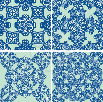 Set of squared backgrounds - ornamental seamless pattern. Design for bandanna, carpet, shawl, pillow or cushion. Ready to use as swatch. 